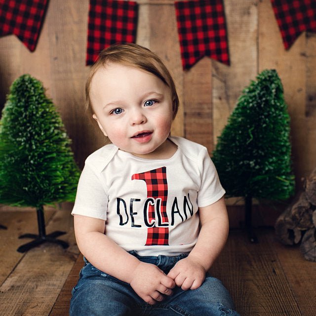 Boy's Personalized Lumberjack Buffalo Plaid Birthday Outfit - Squishy Cheeks