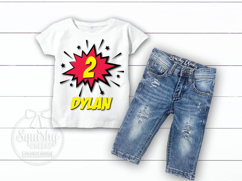 Boy's Personalized Superhero Birthday Outfit - Squishy Cheeks