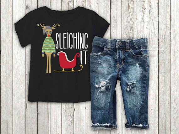 Boy's Sleighing It Christmas Shirt Top - Squishy Cheeks