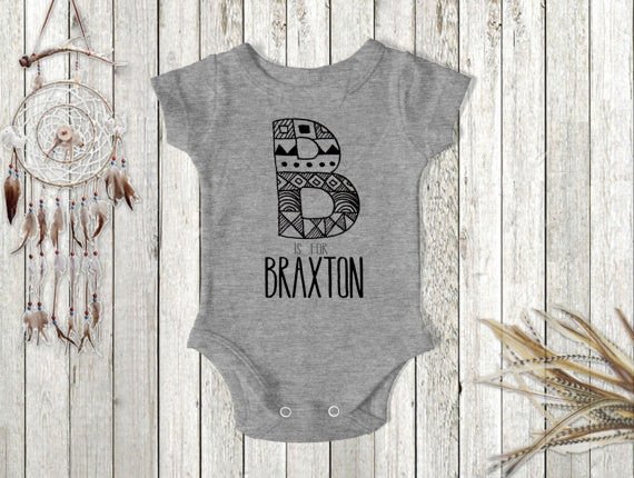 Boy's Tribal Monogram Personalized Grey Bodysuit - Squishy Cheeks