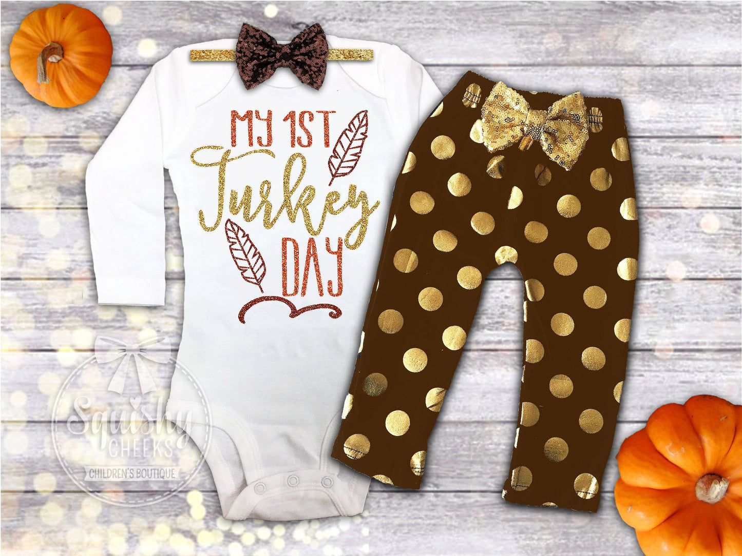 Brown and Gold Polka Dot Baby Leggings - Squishy Cheeks