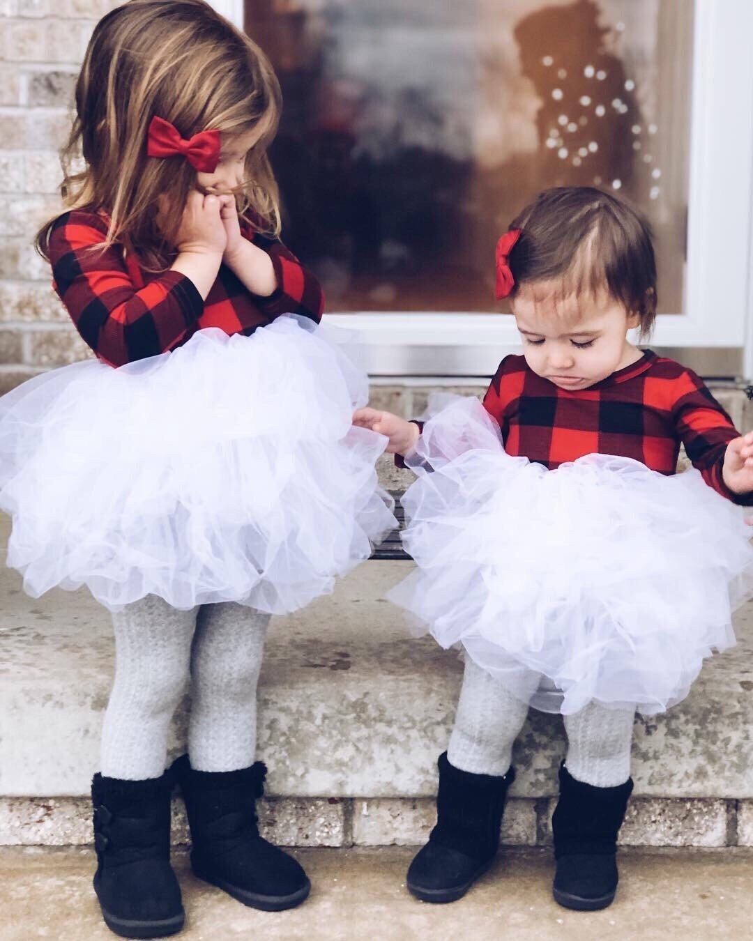 Buffalo Plaid Christmas Dress Fluffy Twirl Dress Personalized Girl Christmas Outfit Red Black Plaid Toddler Dress Sizes NB-10 - Squishy Cheeks