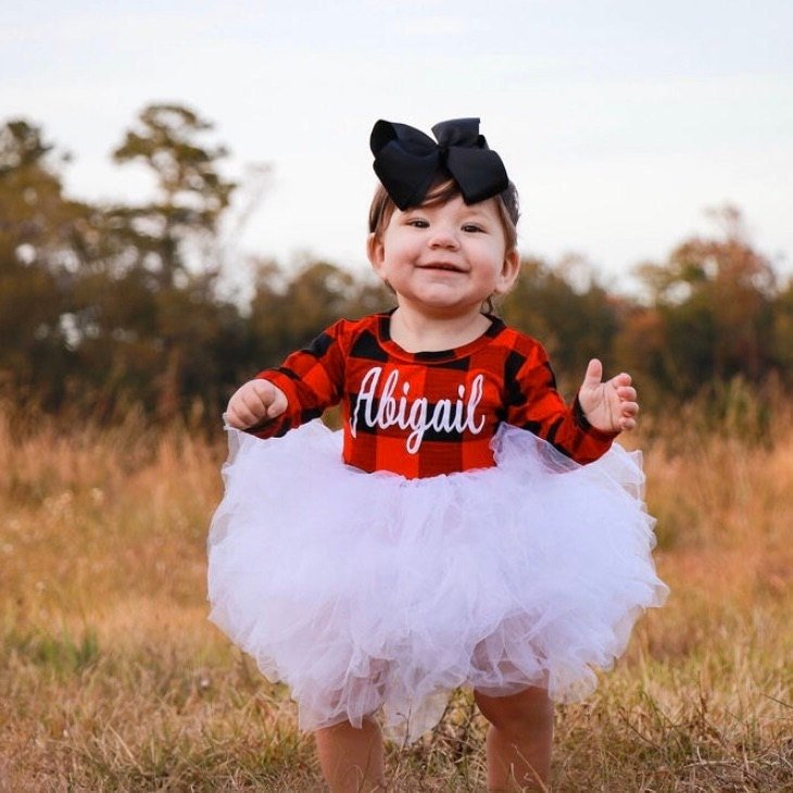 Buffalo Plaid Christmas Dress Fluffy Twirl Dress Personalized Girl Christmas Outfit Red Black Plaid Toddler Dress Sizes NB-10 - Squishy Cheeks