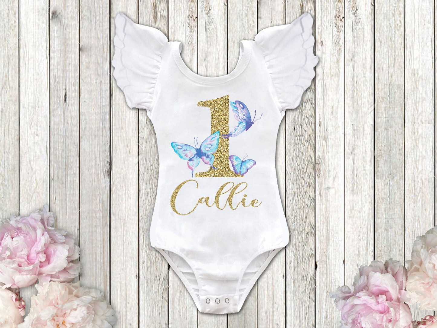 Butterfly 1st Birthday Top - Squishy Cheeks
