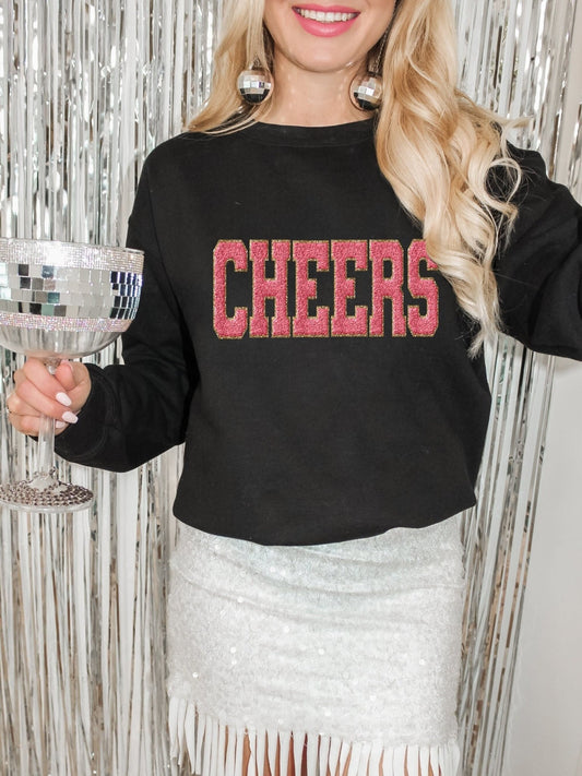 Cheers New Years Eve Shirt New Year Sweatshirt 2023 Faux Chenille Patch NYE glitter shirt sweater weather - Squishy Cheeks