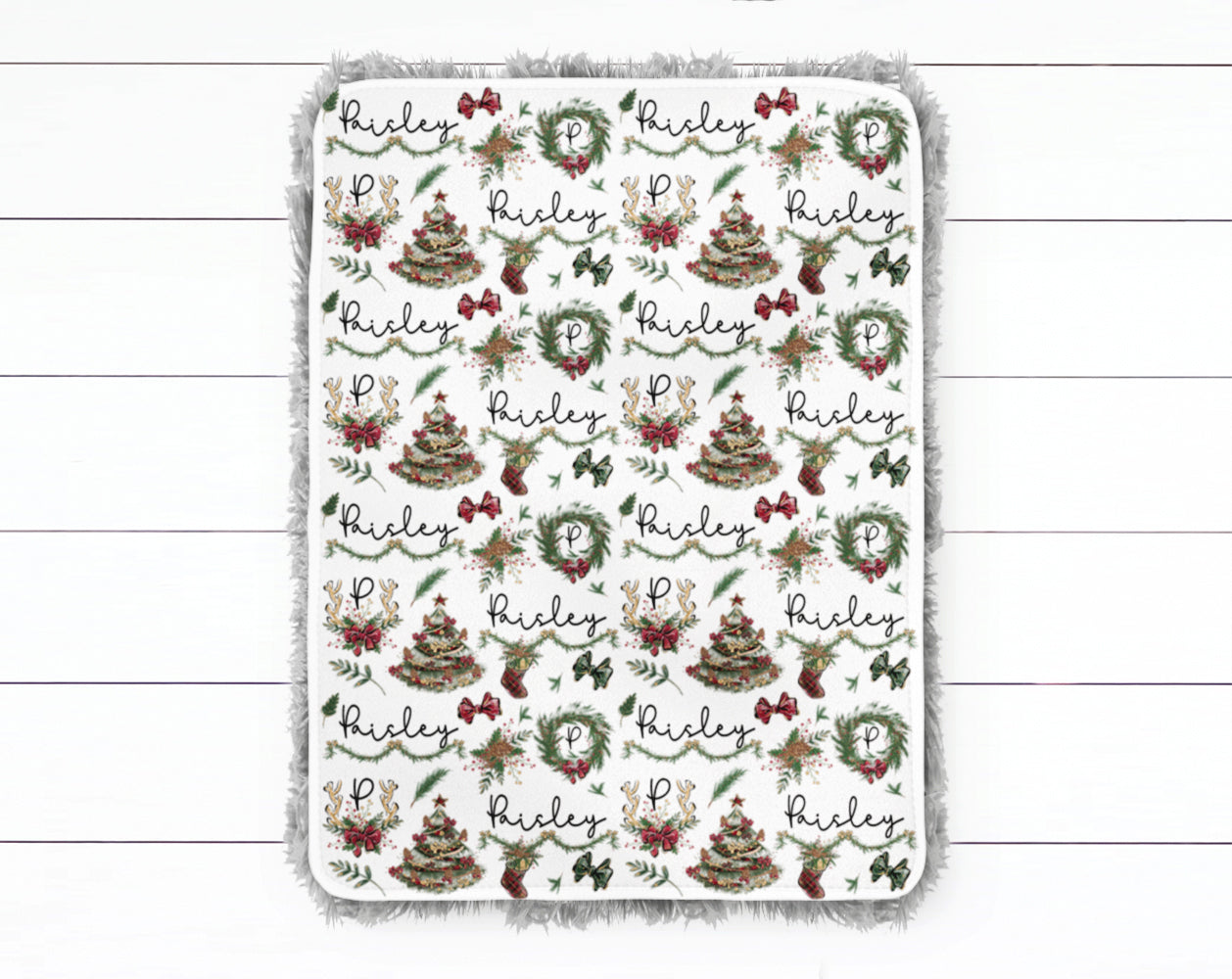Girls Monogram Christmas Baby Swaddle Blanket