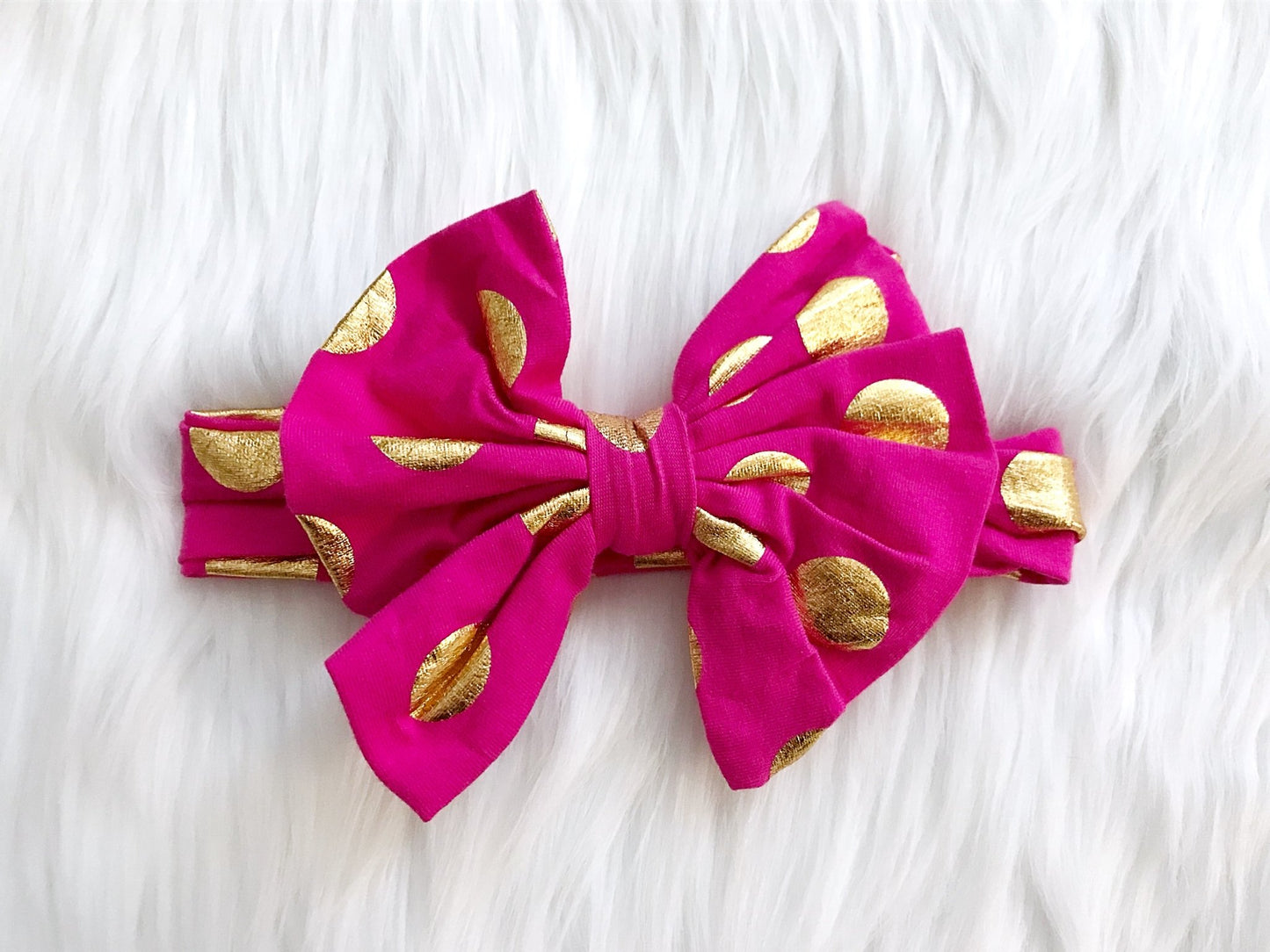 CLEARANCE Hot Pink & Gold Dot Fan Headband - Squishy Cheeks