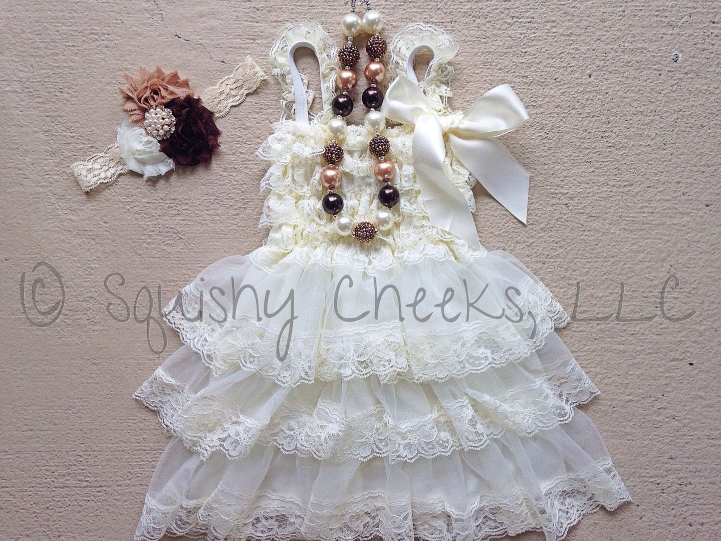 CLEARANCE Ivory Ruffled Lace Dress - Squishy Cheeks