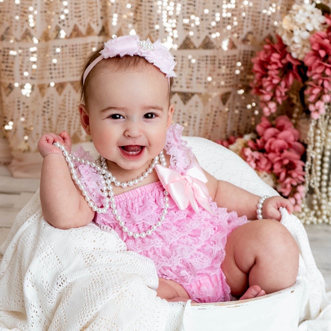 CLEARANCE Lace Ruffle Rompers - Squishy Cheeks