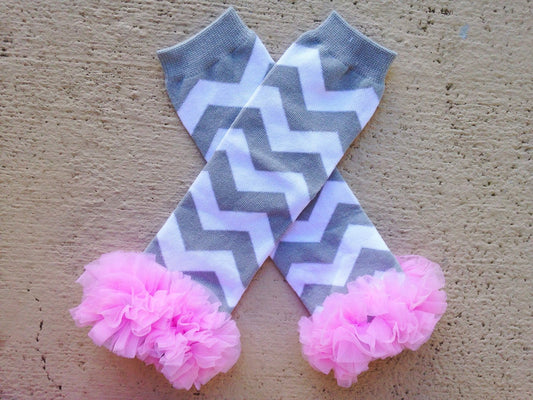CLEARANCE Pink and Grey Chevron Leg Warmers - Squishy Cheeks