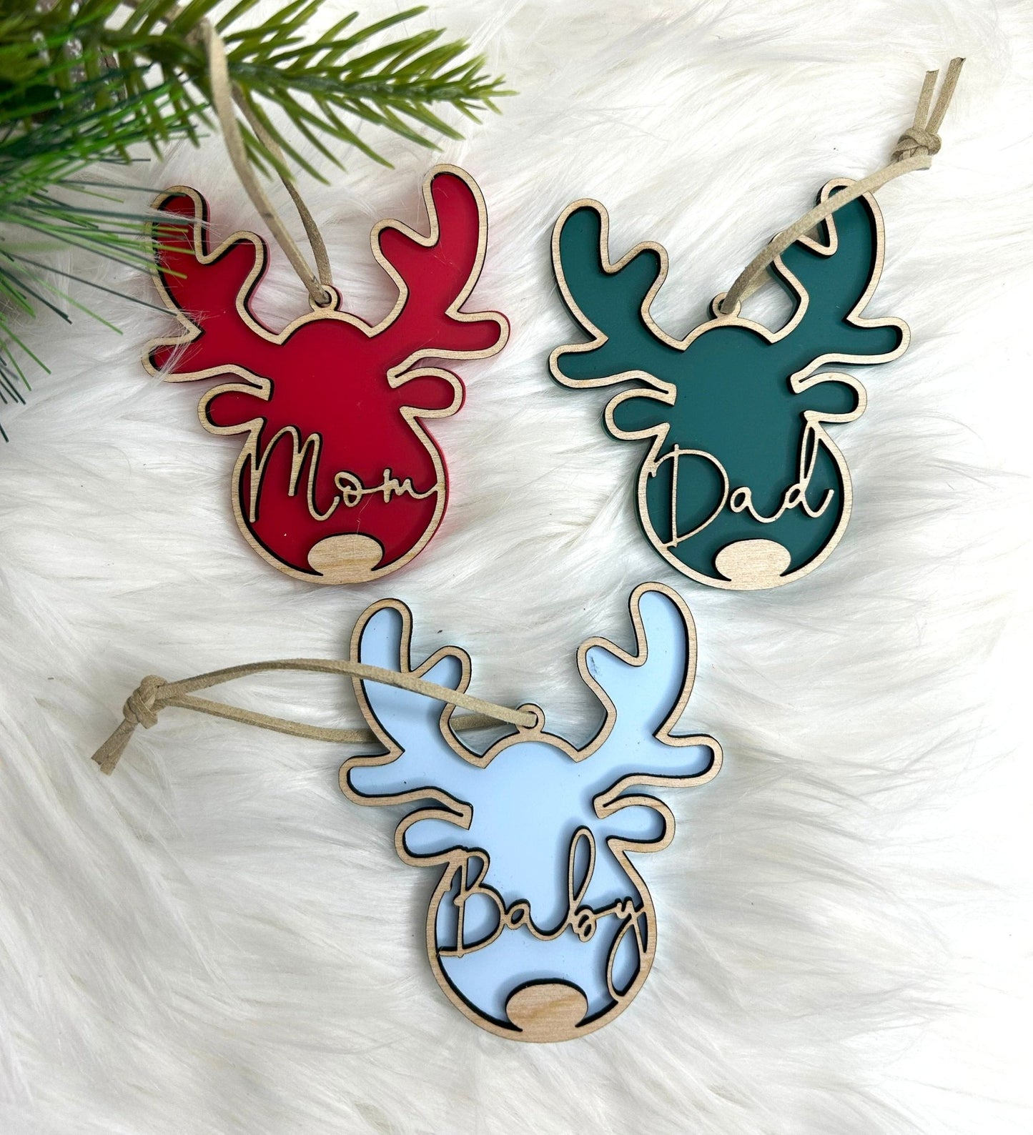 Custom Moose Family Christmas Ornament Rustic Wood Christmas Gift - Squishy Cheeks