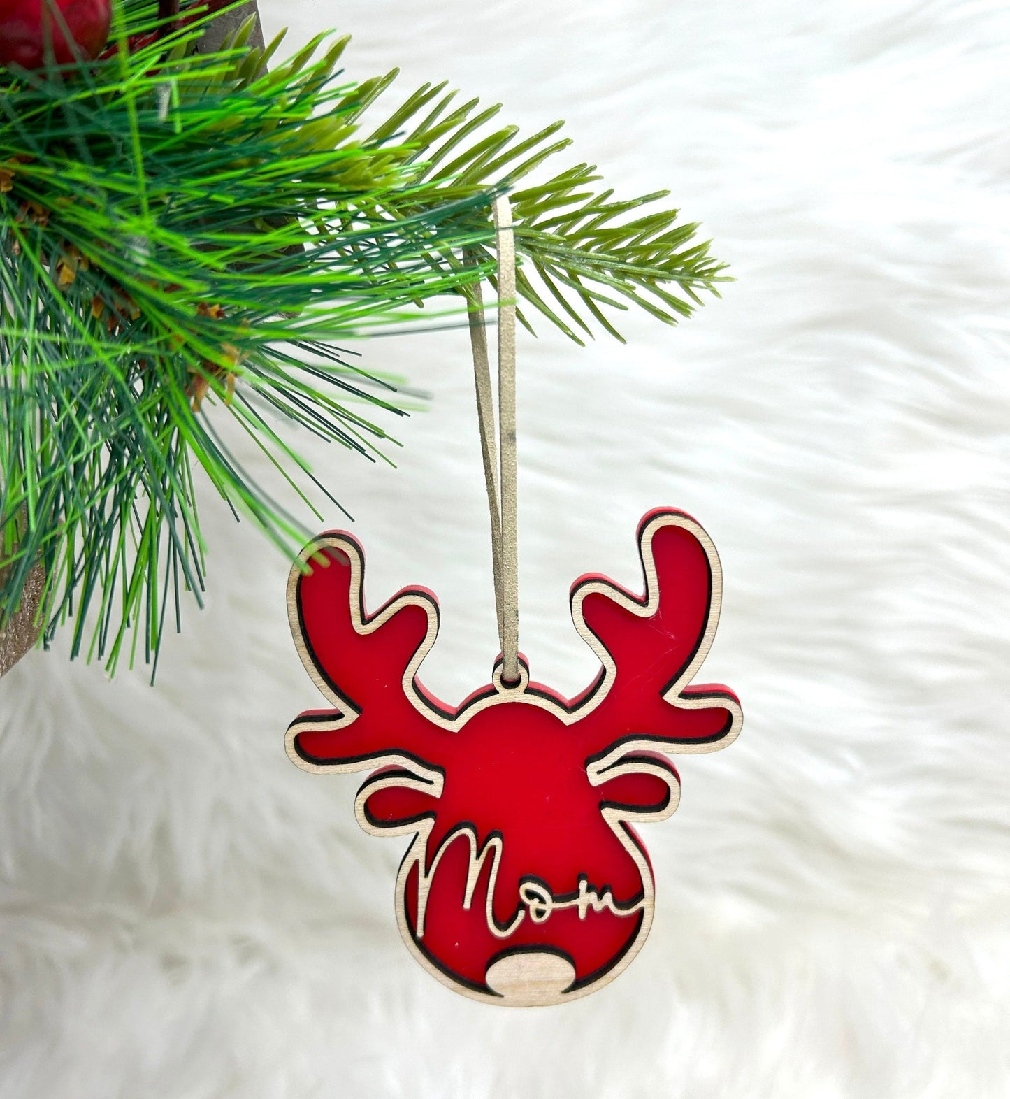 Custom Moose Family Christmas Ornament Rustic Wood Christmas Gift - Squishy Cheeks