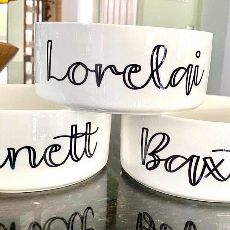 Custom Pet Food Bowl Ceramic 6" or 7" White - Squishy Cheeks
