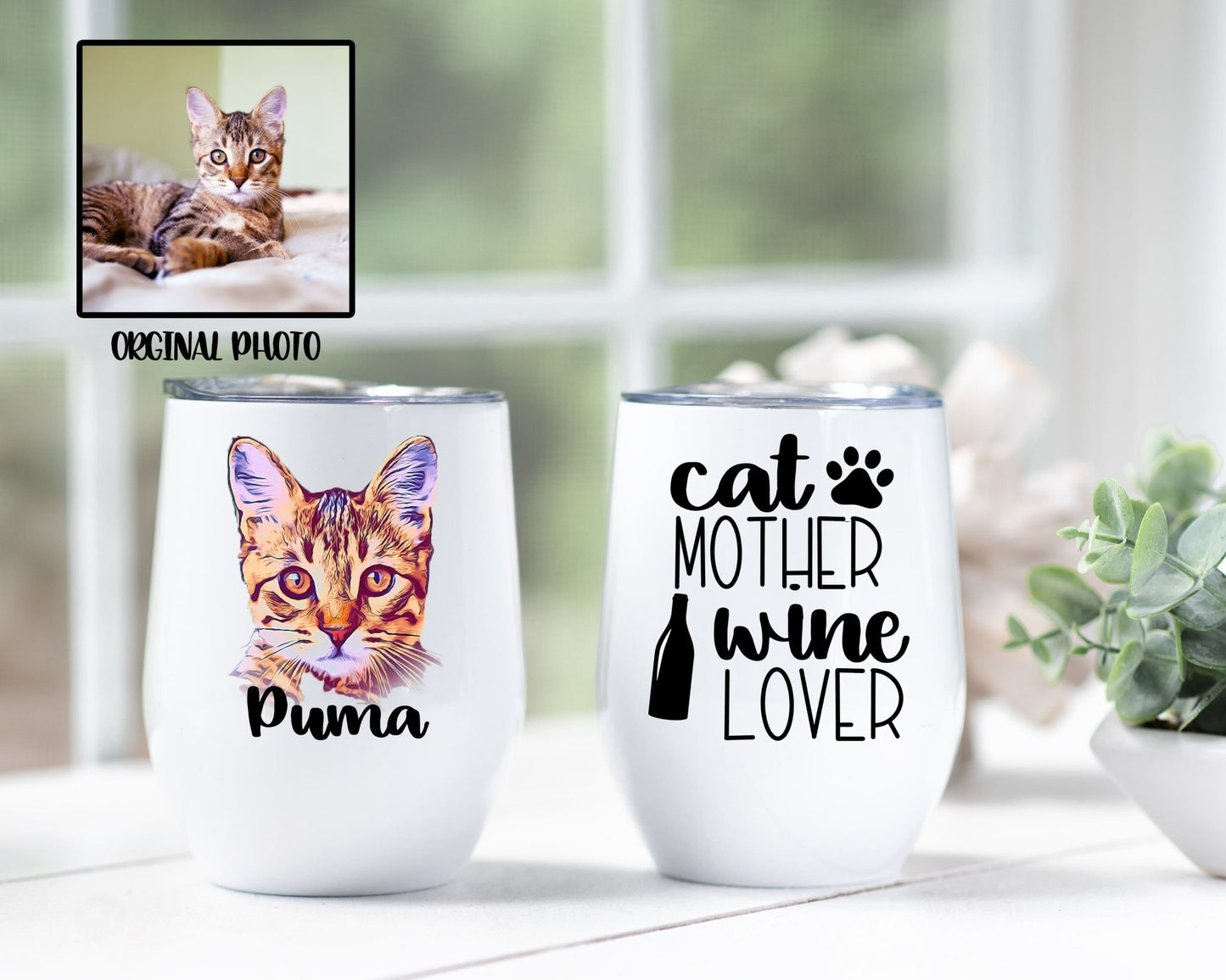 Custom Photo Cat Mother Wine Lover Tumbler - Squishy Cheeks