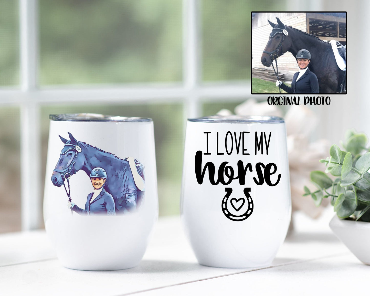 Custom Photo I love My Horse Wine Tumbler - Squishy Cheeks