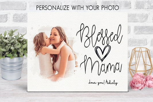 Custom Photo Wall Art Watercolor Blessed Mama - Squishy Cheeks