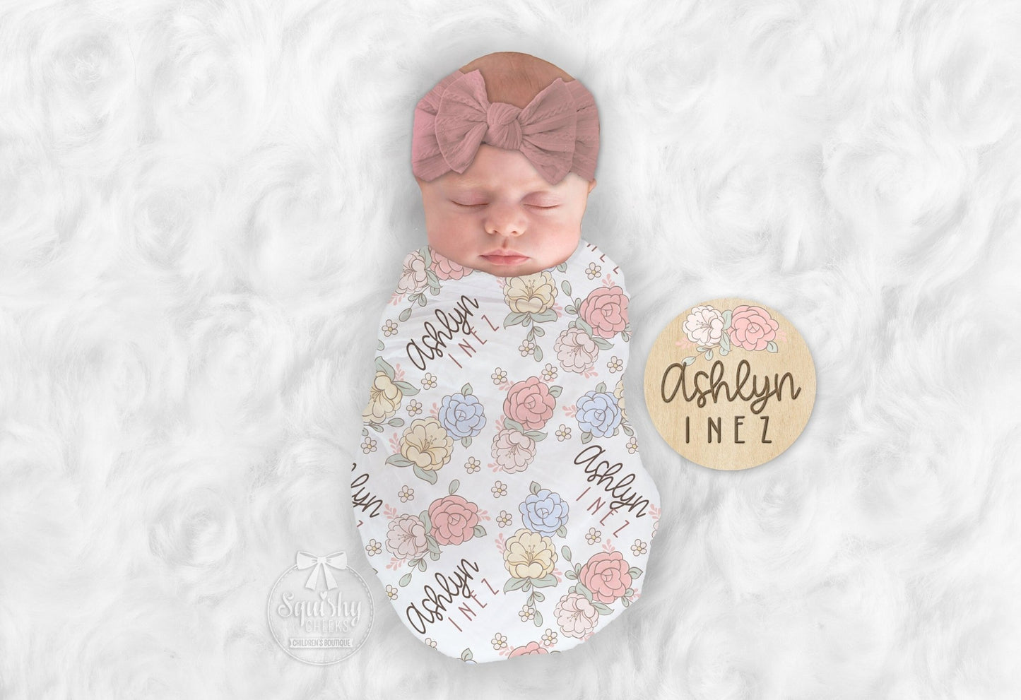 Custom Spring Floral Baby Blanket Personalize Baby Girl Swaddle Baby Shower Gift Name Blanket Receiving Blanket or Plush Blanket - Squishy Cheeks