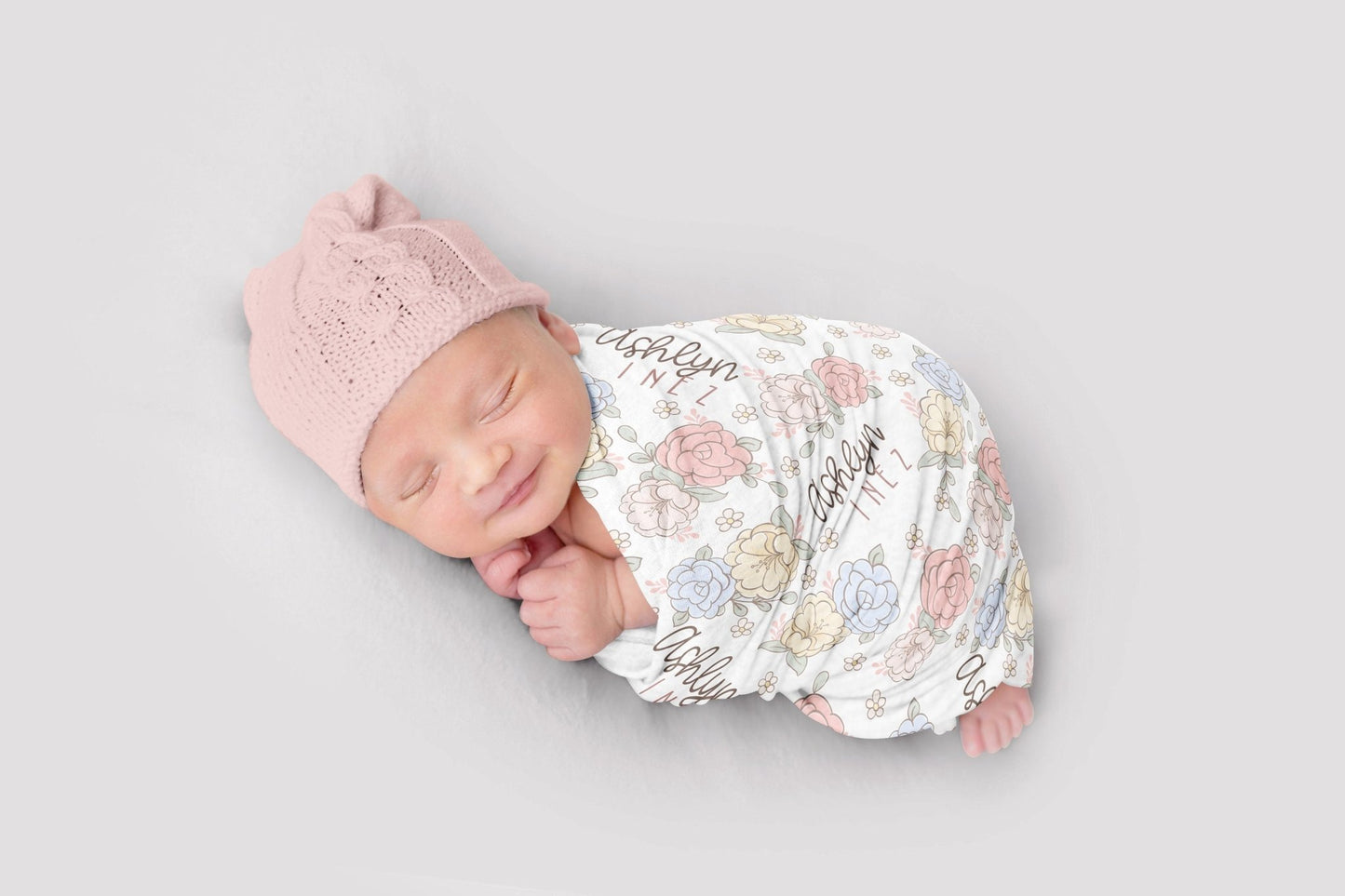 Custom Spring Floral Baby Blanket Personalize Baby Girl Swaddle Baby Shower Gift Name Blanket Receiving Blanket or Plush Blanket - Squishy Cheeks