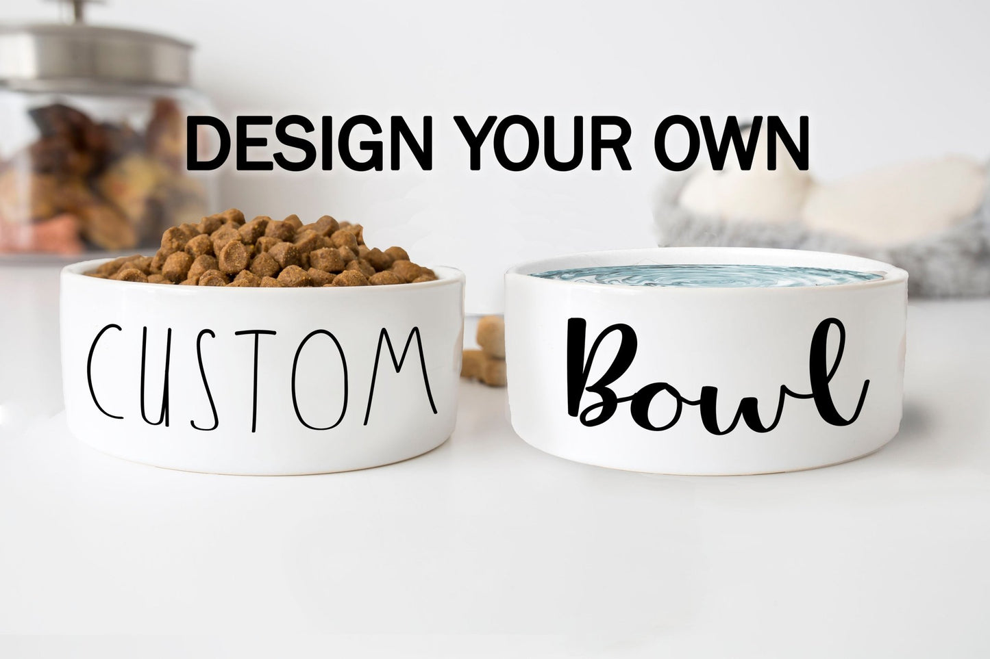Design Your Own Pet Food Bowl Ceramic 6" or 7" White - Squishy Cheeks