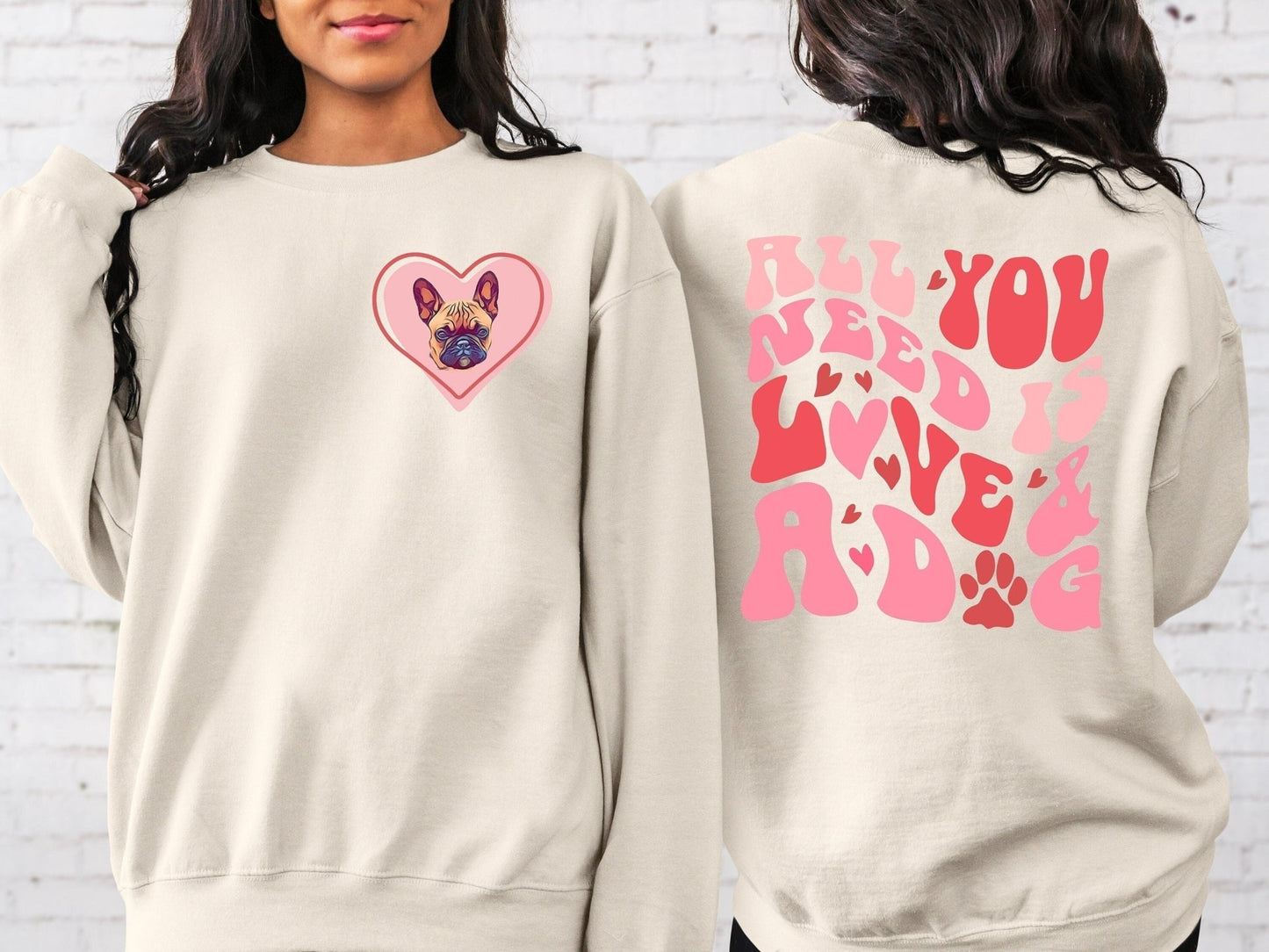 Dog Valentine Sweatshirt Custom Dog Photo Shirt, All You Need Is Love And A Dog - Squishy Cheeks