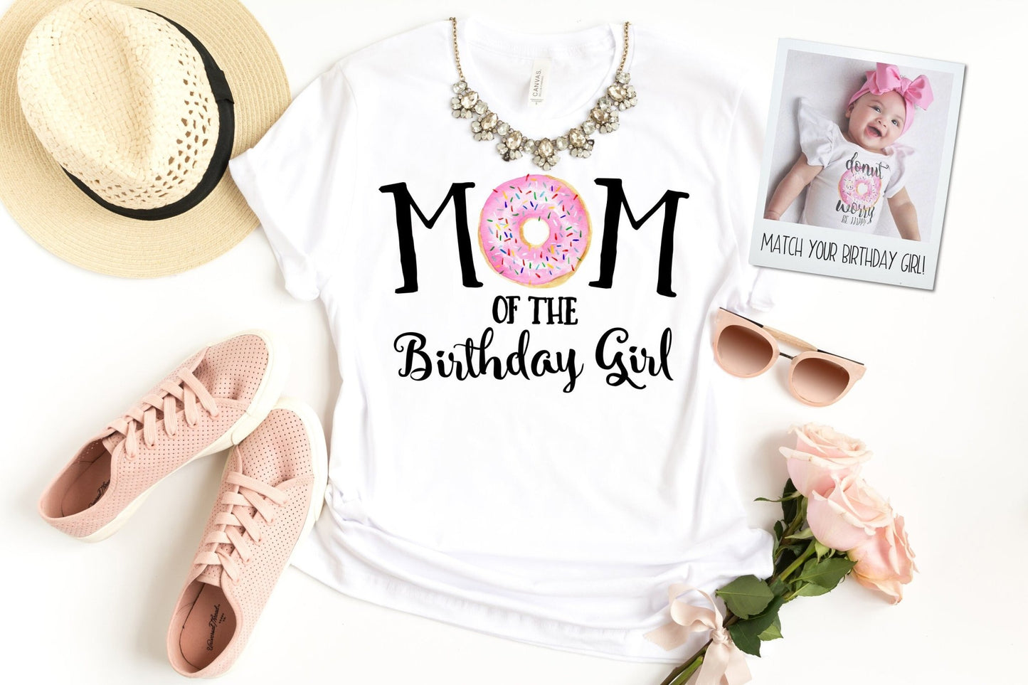 Donut Mom Shirt Personalized Matching Mommy and Me Top Mom First Birthday Shirt Scoop Neck Dolman Rose Gold Pink Shirt - Squishy Cheeks