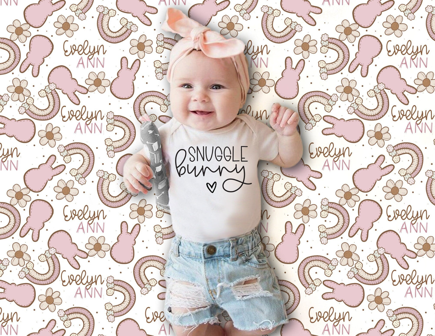 Easter Bunny Baby Blanket Baby Girl Easter Blanket Personalize Baby Swaddle Baby Shower Gift Monogram Baby Blanket Name Blanket - Squishy Cheeks