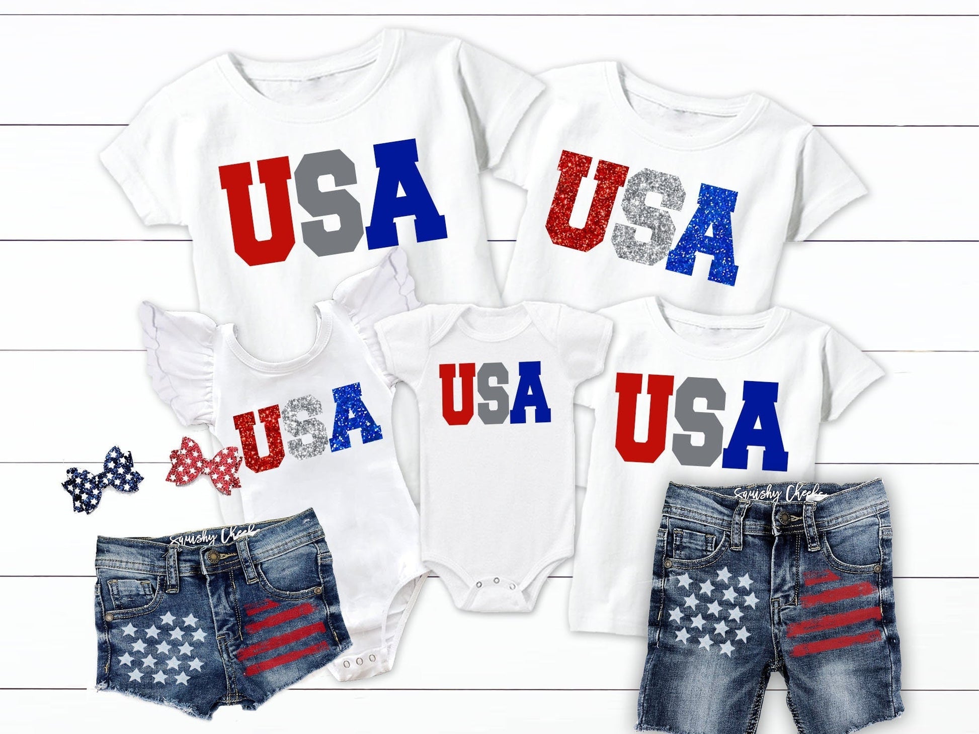 Family 4th of July Shirts Mommy and Me USA Patriotic Shirts Matching Family Independence Day Shirts Red White Blue American Family Shirts - Squishy Cheeks