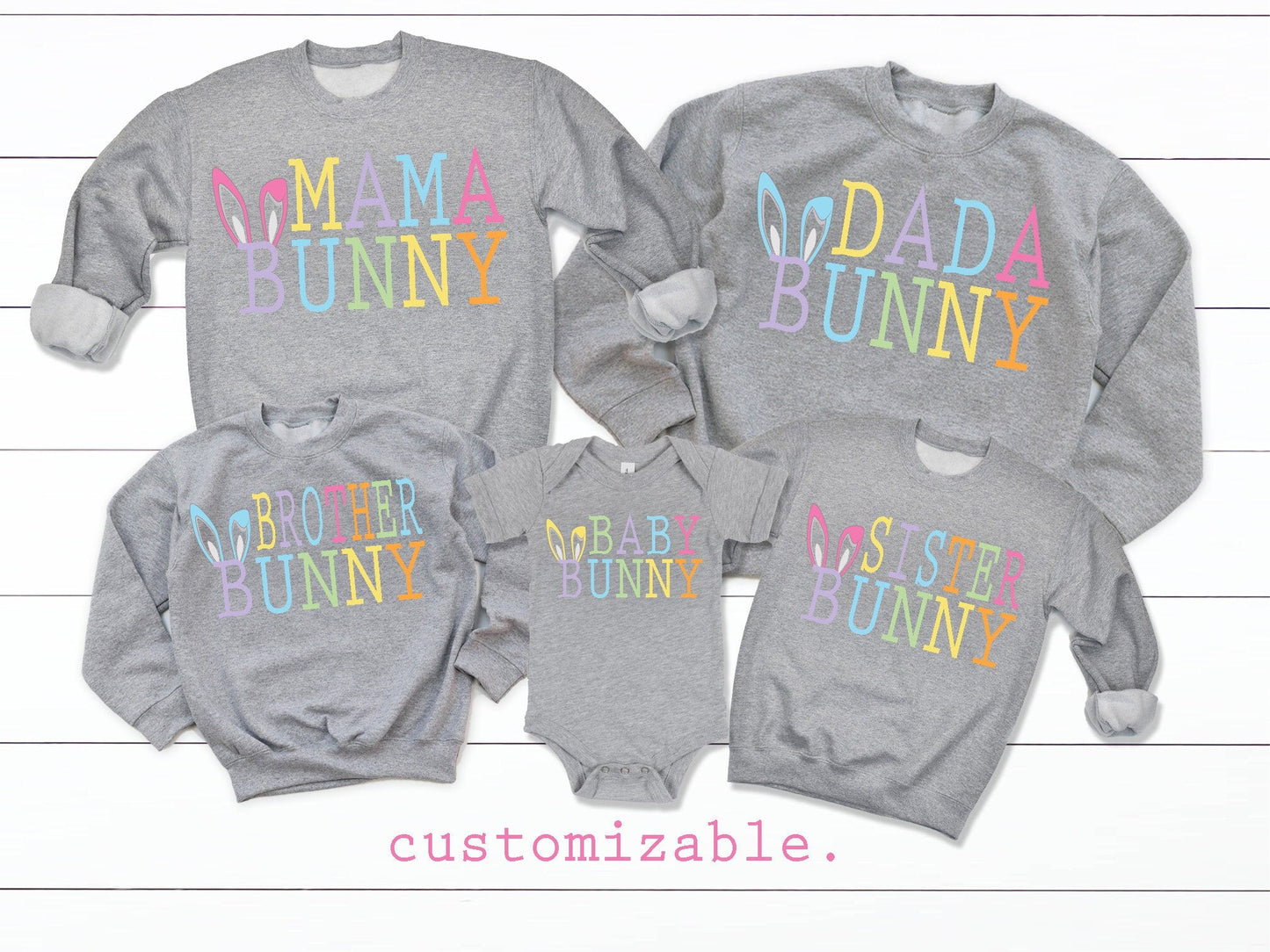 Family Easter Shirts Matching Family Sweatshirts Mommy and Me Easter Set Mommy Bunny Baby Bunny Daddy Bunny - Squishy Cheeks