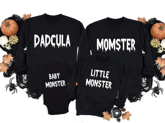 Family Halloween Shirts Momster Mini Monster Dadcula Sweatshirts Matching Mommy and Me Halloween Shirts Dad Mother and Kid Shirts - Squishy Cheeks