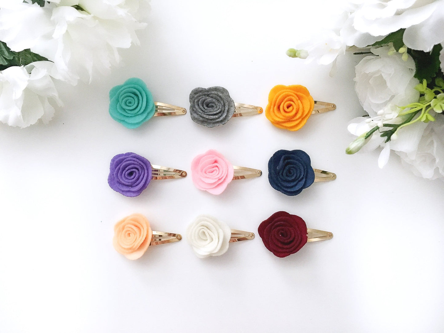 Felt Flower Gold Hair Clips - Squishy Cheeks