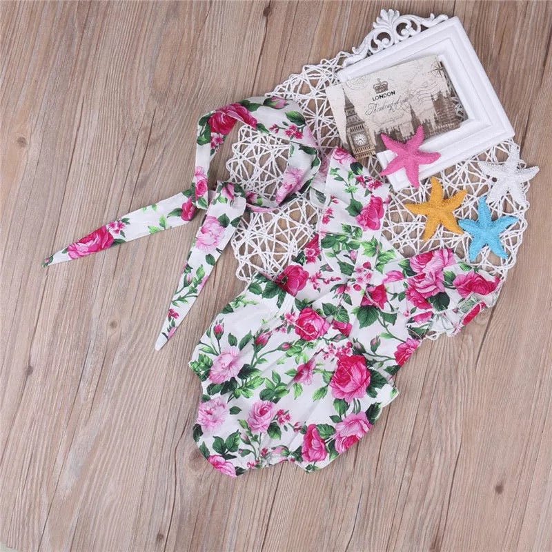 Floral Cross-Back Bubble Romper & Headband Set - Squishy Cheeks