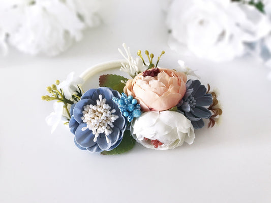 Floral Nylon Headband Cottage Blues - Squishy Cheeks