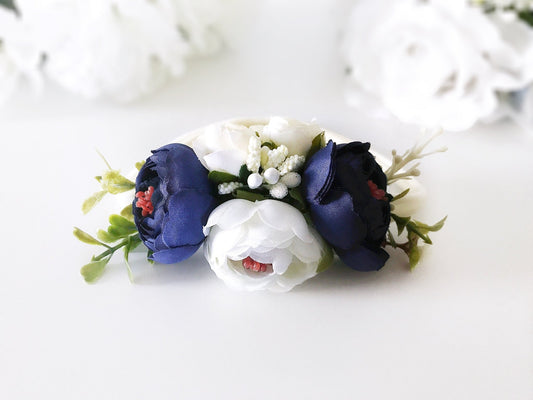 Floral Nylon Headband Royal and White - Squishy Cheeks