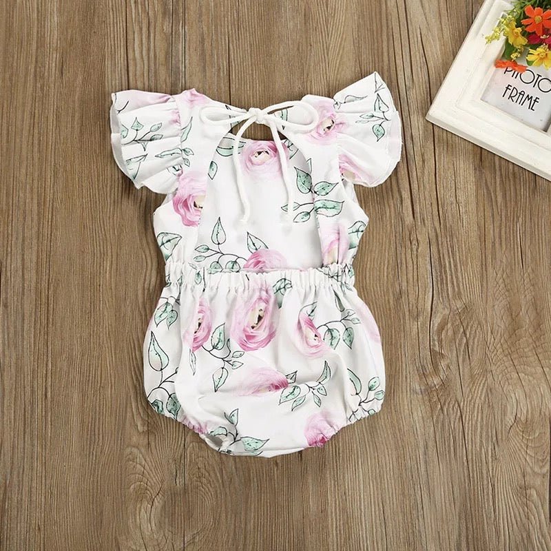 Floral Open Tie-Back Bubble Romper - Squishy Cheeks