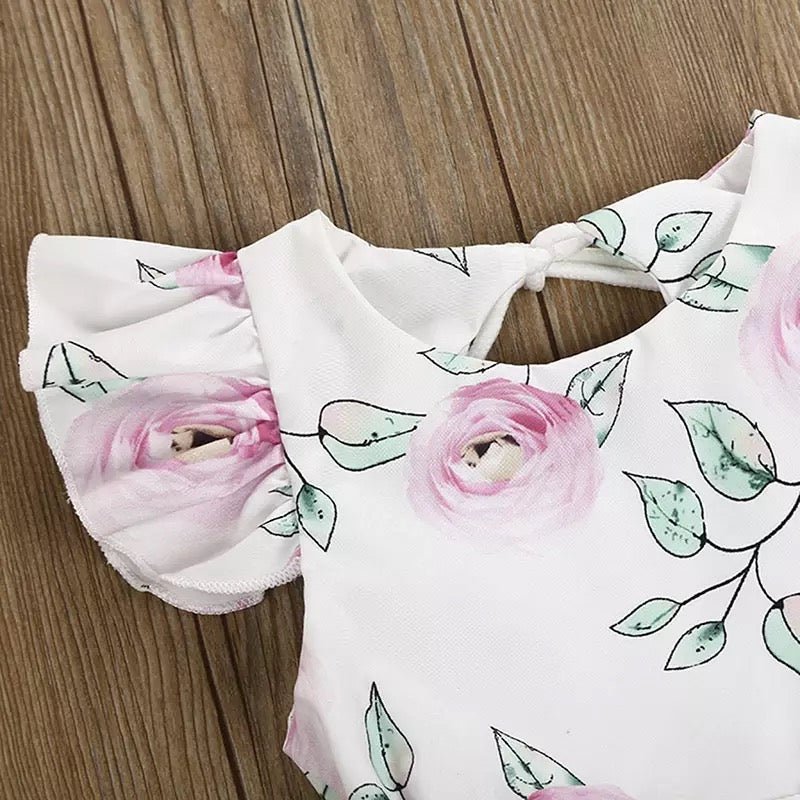 Floral Open Tie-Back Bubble Romper - Squishy Cheeks