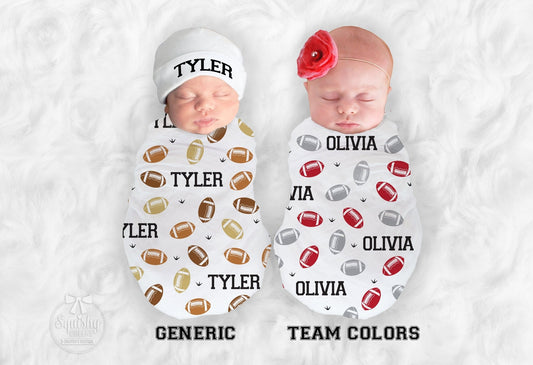 Football Baby Blanket Custom Colors Football Nursery Baby Boy Baby Girl Swaddle Personalize Baby Blanket Baby Shower Gift Name Blanket - Squishy Cheeks