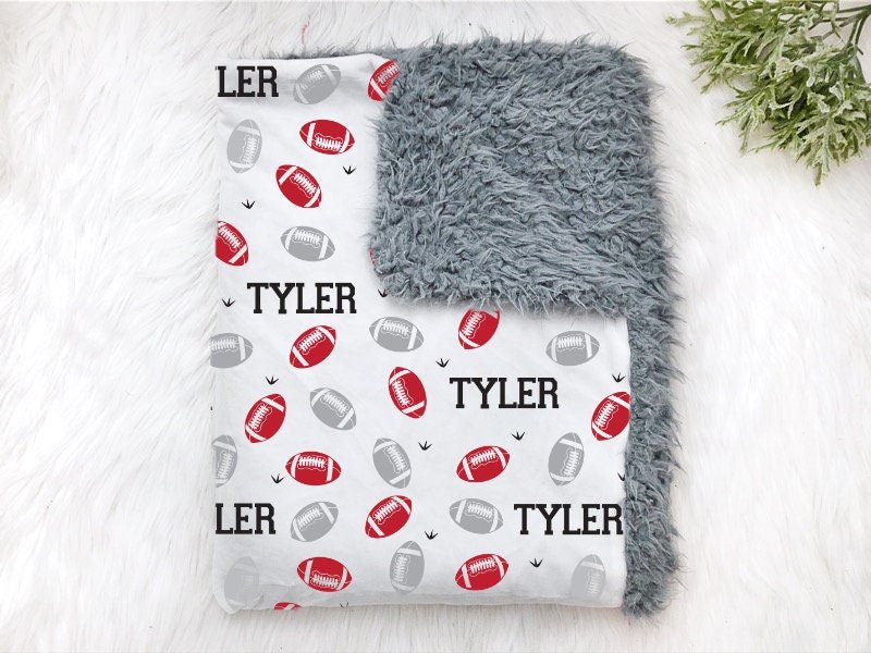 Football Baby Blanket Custom Colors Football Nursery Baby Boy Baby Girl Swaddle Personalize Baby Blanket Baby Shower Gift Name Blanket - Squishy Cheeks