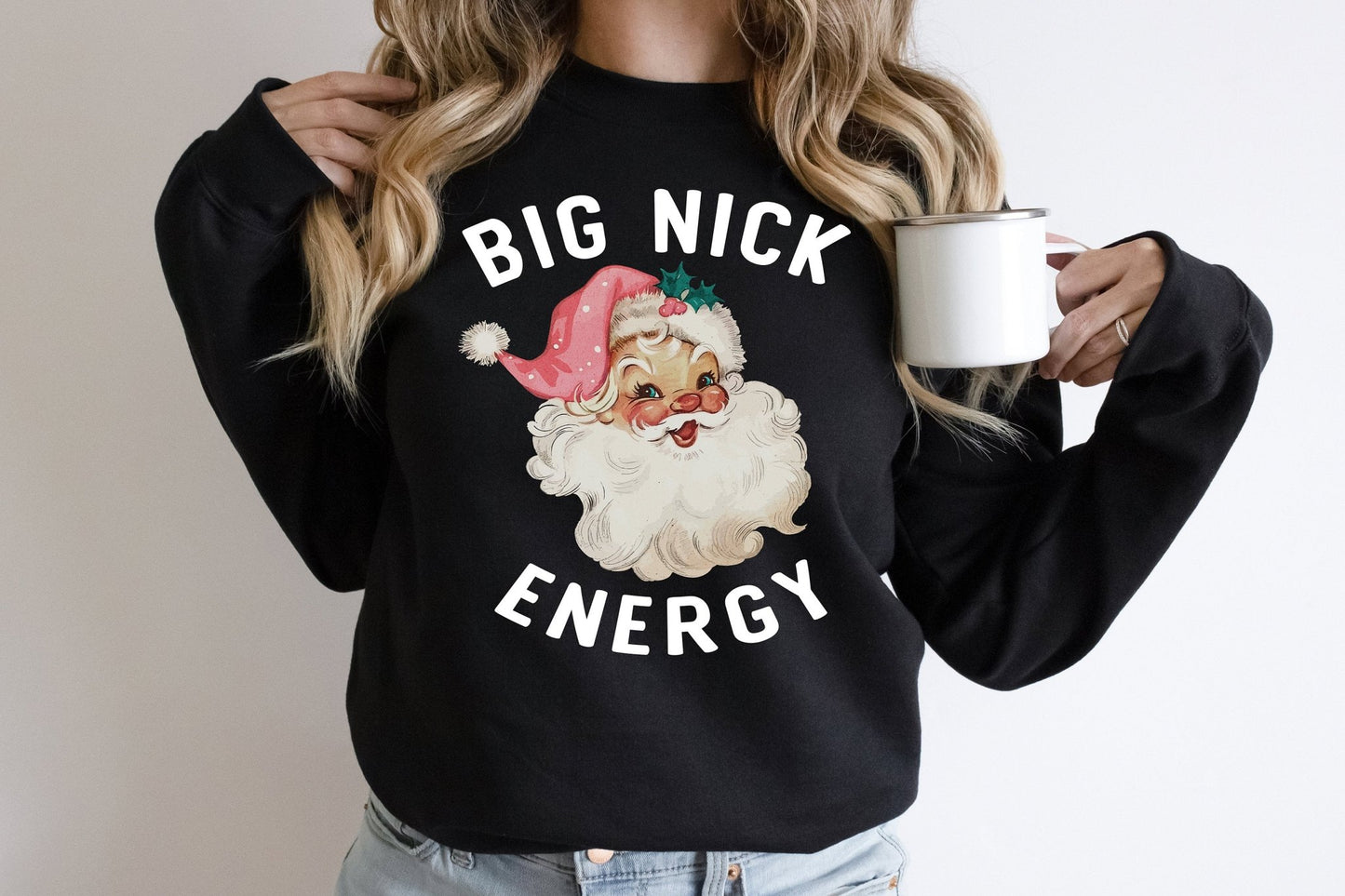 Funny Big Nick Energy Vintage Santa Christmas Sweatshirt Top - Squishy Cheeks