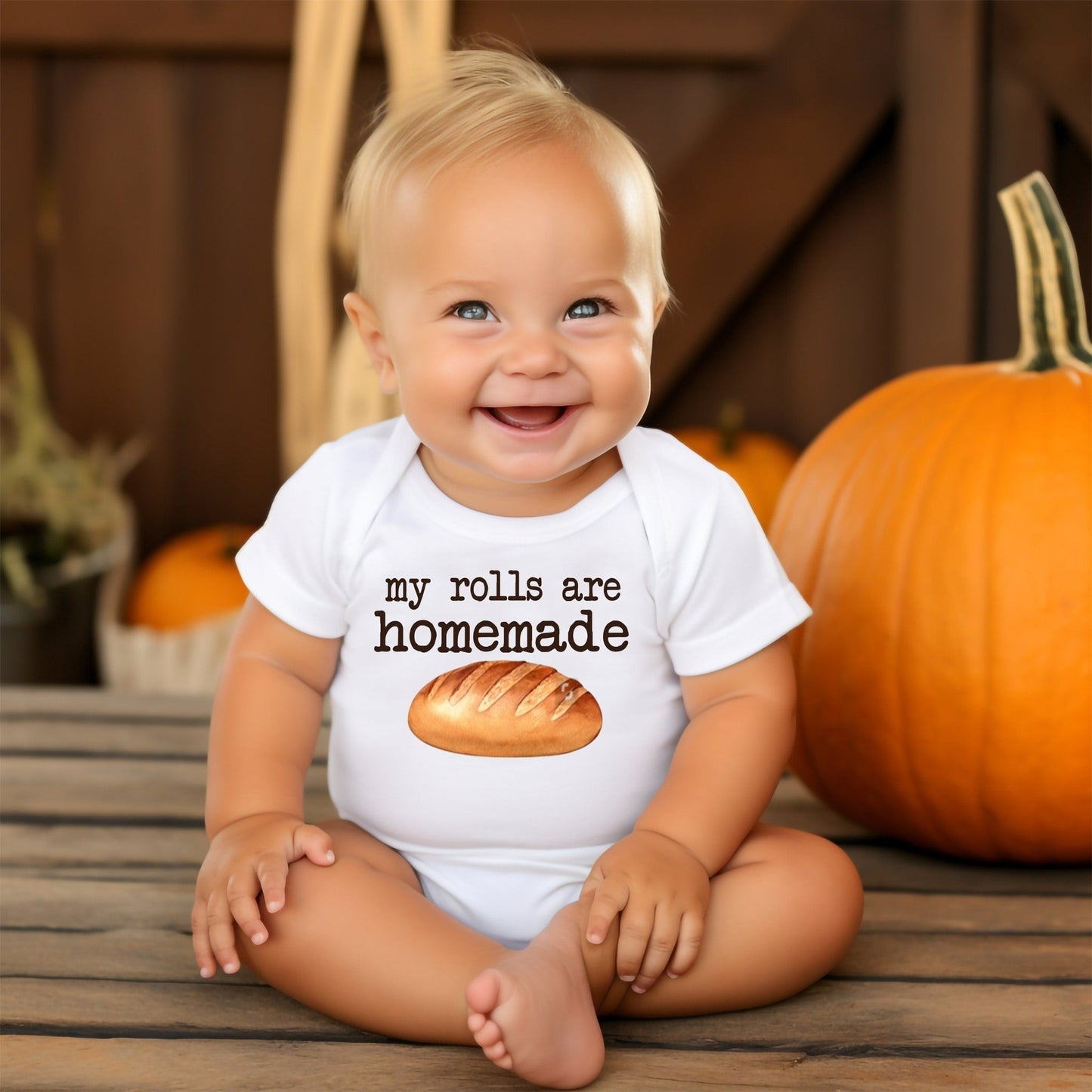 Funny Thanksgiving Baby Bodysuit My Rolls are Homemade Onesie® - Squishy Cheeks