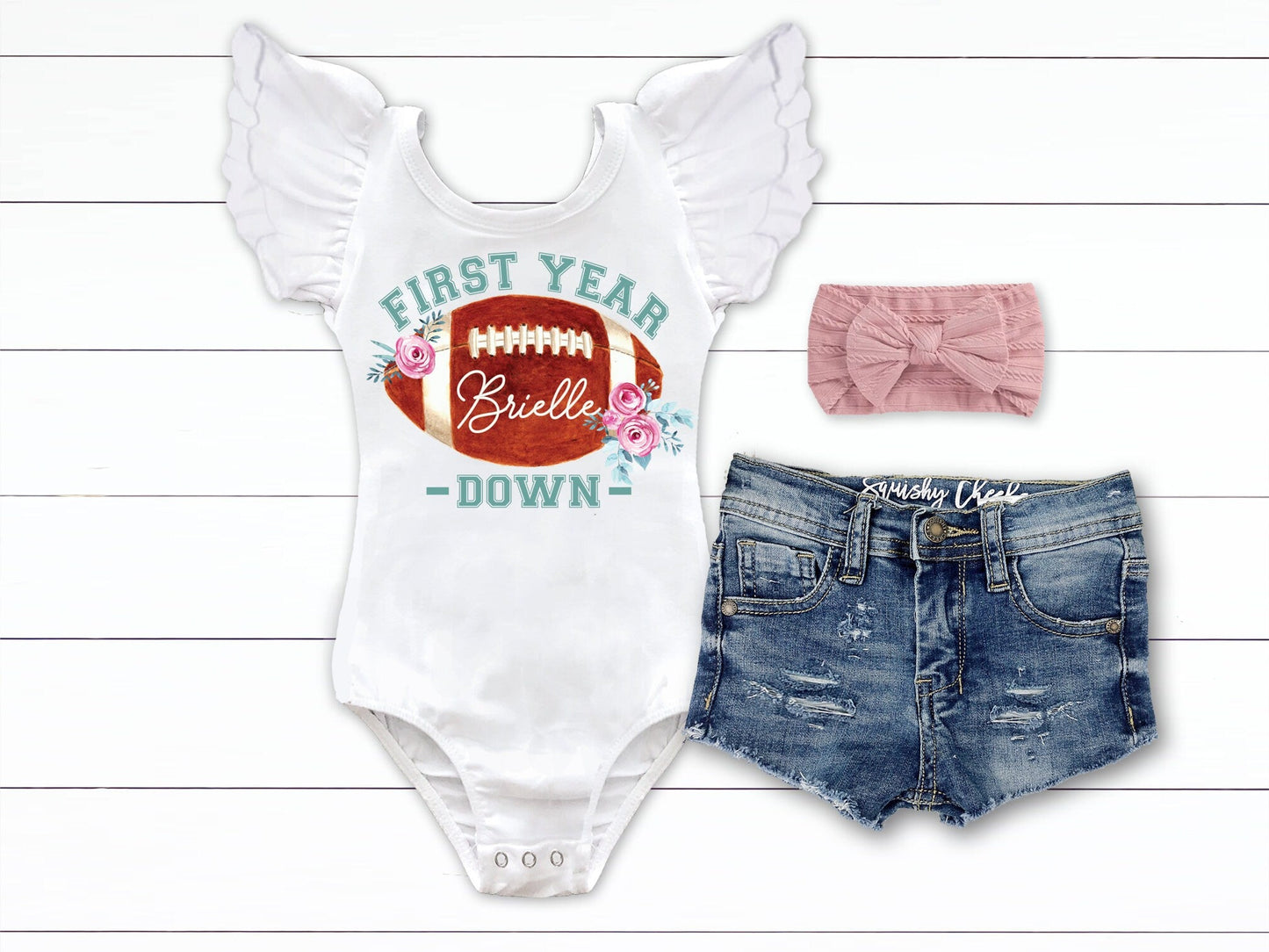 Girl Football 1st Birthday Shirt - Squishy Cheeks