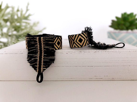 Girl's Black and Gold Boho Fringe Anklet Sandals - Squishy Cheeks