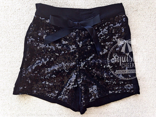 Girl's Black Sequin Shorts - Squishy Cheeks