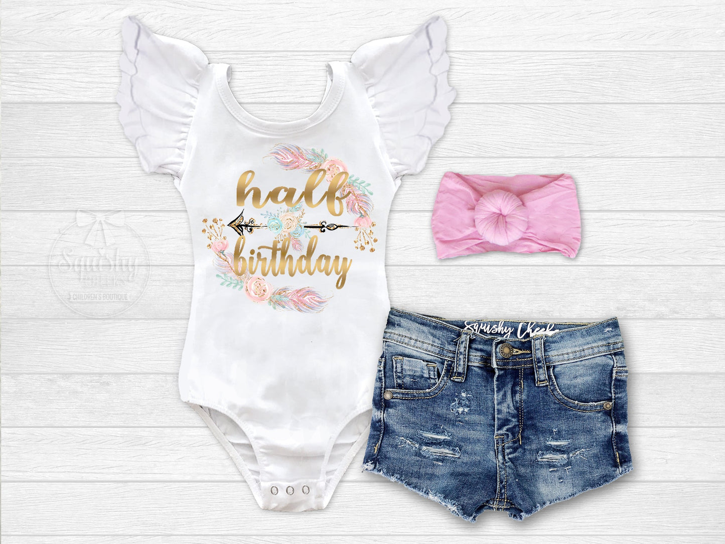 Girl's Boho Half Birthday Outfit - Squishy Cheeks