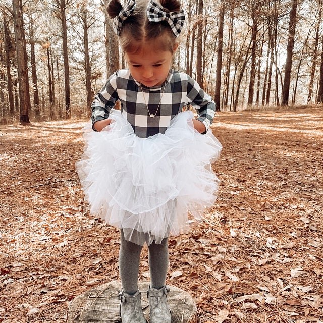 Girl's Buffalo Check Fluffy Christmas Dress - Squishy Cheeks