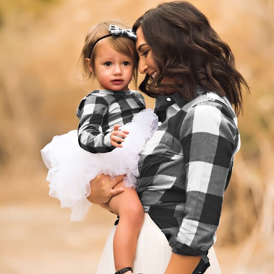 Girl's Buffalo Check Fluffy Christmas Dress - Squishy Cheeks