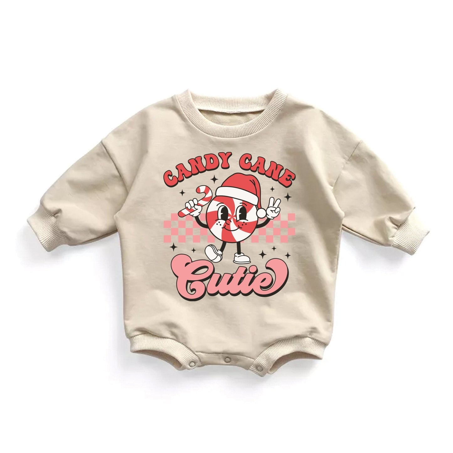 Girls Candy Cane Cutie Christmas Sweatshirt Sweater Baby Romper - Squishy Cheeks