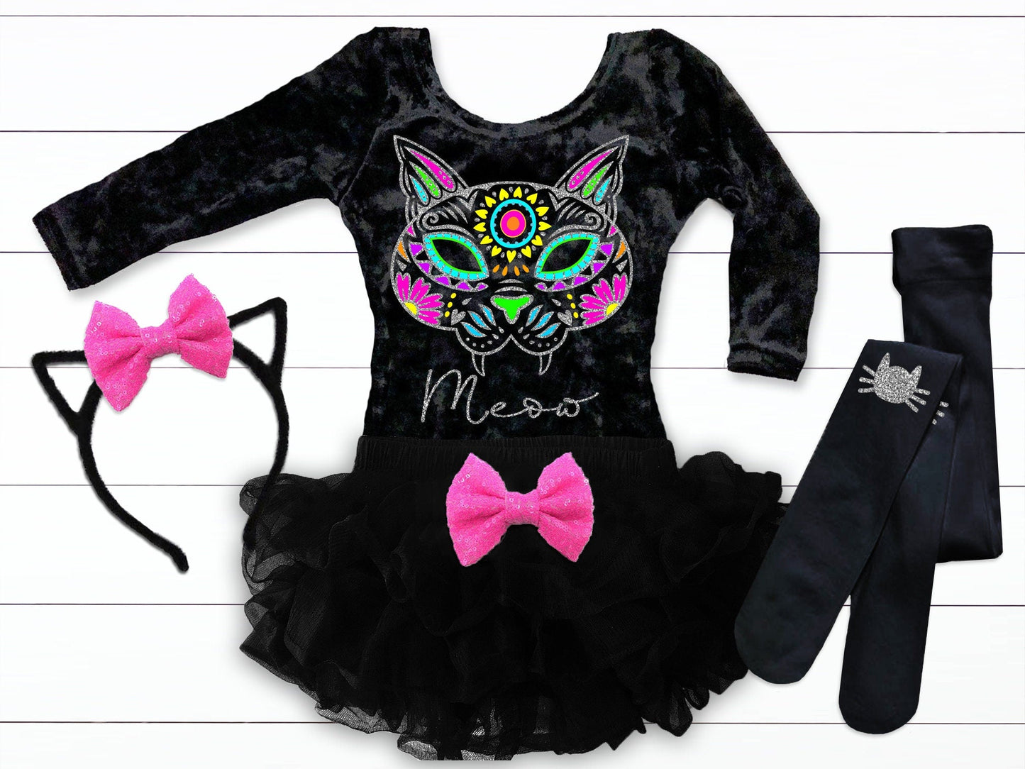 Girls Cat Sugar Skull Halloween Outfit - Squishy Cheeks