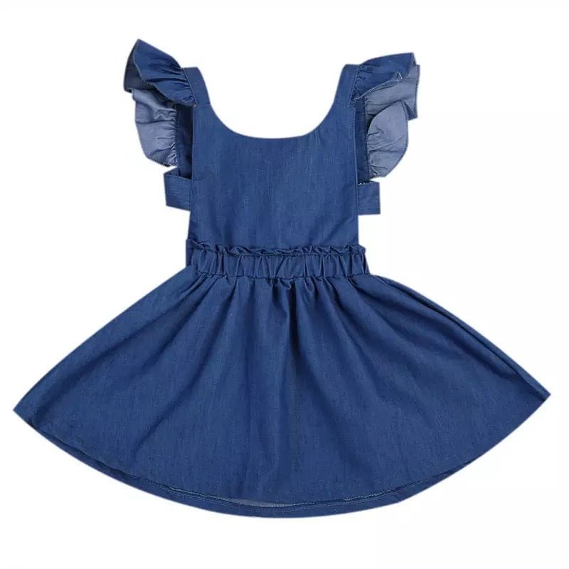 Girl's Denim Flutter Sleeve Tie Back Dress - Squishy Cheeks