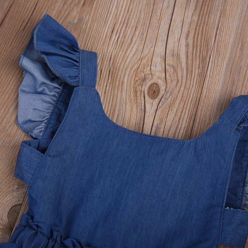 Girl's Denim Flutter Sleeve Tie Back Dress - Squishy Cheeks