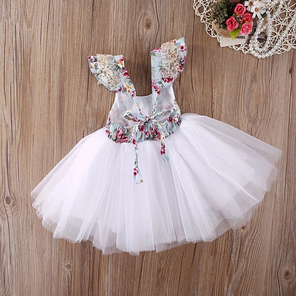 Girl's Floral Chiffon Ruffle Sleeve Dress - Squishy Cheeks
